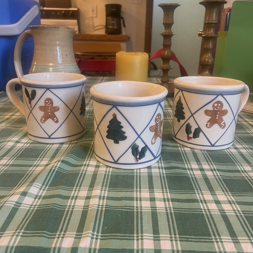 Vintage Hartstone Pottery Gingerbread Boy Mug Handpainted 1982- Set of 3